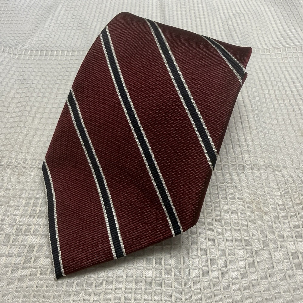 Vintage Guccini 100% Silk Diagonal Stripe Burgundy Navy Blue Tie Old Money New